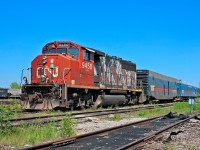 On Saturday May 19, CN 484 is tucked away at the old CN Hamilton Shops in Hamilton after testing the North and No 1 track of the Halton Sub from Mac Yard to Burlington West then the North Track from Bayview to Ridout on the Dundas Sub, the train wyed at London and proceeded east testing the South Track from Ridout to Bayview. Twas a nice run majority of it being track speed so here I take a photo of my test train as I bid it adieu for the taxi cab ride back to Toronto.  