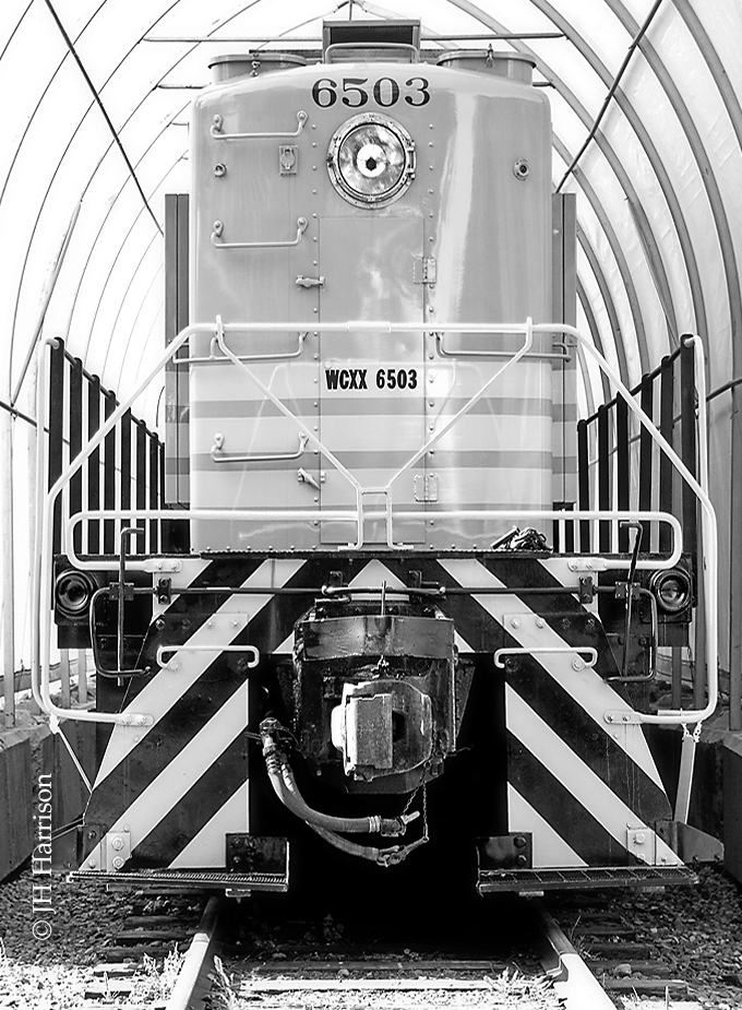 The CP 6503, MLW S3 switcher in new paint and under cover at the West Coast Rlwy. Heritage Park in Squamish, B.C. Version 2