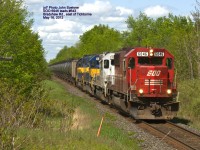 CP #643 lead by SOO 6046 approaching Bradshaw Road, east of Tichborne May 16, 2012