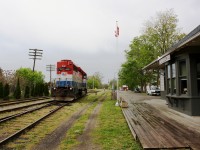 RLK 4057 sits outside of the Caledonia train station.  Once travelers used to wait on this platform to board GTW and CN trains.  Now they see two trains a day from Rail America's Southern Ontario Railway.