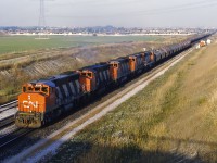 Back in the days of the Ore Train; a run from mines in Temagami to Hamilton for Dofasco. It usually got 5 units (GP40-2, or SD40's) and 90 cars.