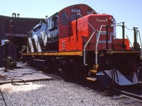 Former 4526 just out of the shop as 4028 about to be hooked to the test car here near the fuel station behind the test shed.