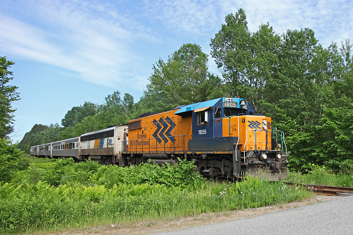 ON 1805 - a classic beauty - leads this day\'s 698 by Bethune Road North near Mile 143 of the CN Newmarket Sub.