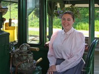Emily works at the Pioneer Village which is a partner with our Huntsvile and Lake of Bays Railway at Mukoka Heritage Place, but she just loves it when she gets a chance to help out on the train, especially when she gets to ride in the cab! With over 100 riders today, about 80 of which were school kids, we needed the extra set of eyes and she was gracious enough to pose in the engineer's seat for a quick photo just before we left the station. 