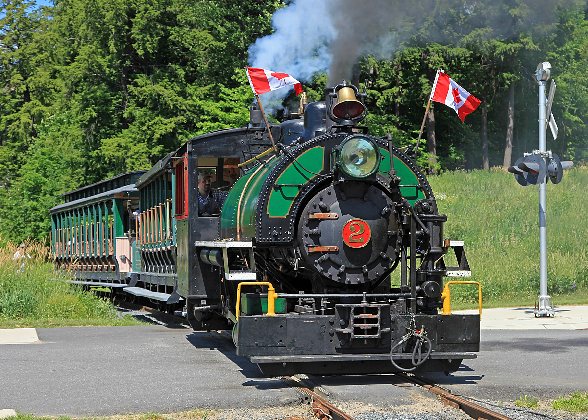 One day ahead of the steam season's scheduled start-up (how's that for a bit of alliteration) old Number 2 leads the Portage Flyer home from Fairy Lake on its last run of a perfect summer day.