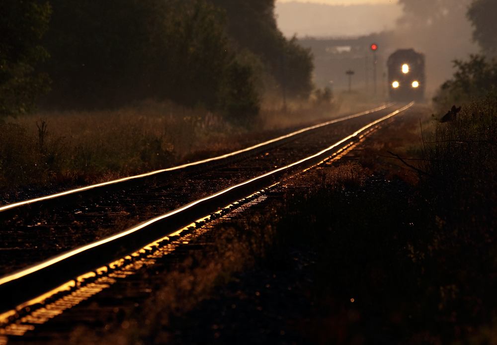 All was quiet in Newcastle but in the distance the sound of a pair of 16-645E3's are in full voice waking the nearby locals and wildlife with Toronto bound tonnage in early morning light.