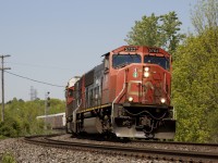 A pair of SD75i's wind through the curves at Hamilton West with eastbound train 148.