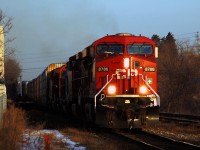 CP 138 lifting 18 autoracks from the Waterloo Main behind CP 8786 - CP 9553 - CEFX 3161 - CP 5664 - CP 9762 - CP 9584