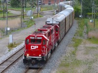 CP 245 led by rebuilt CPs (ex SOOs) 6250 and 6225 head west towards the Detroit-Windsor tunnel as they approach the Ouellette Ave overpass.