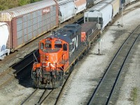 CN GP9Rm 7268 works a cut of cars at CN's Sarnia Yard.