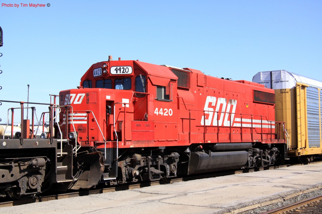 Soo GP38-2 #4420 on train 233 waiting to depart for Toronto