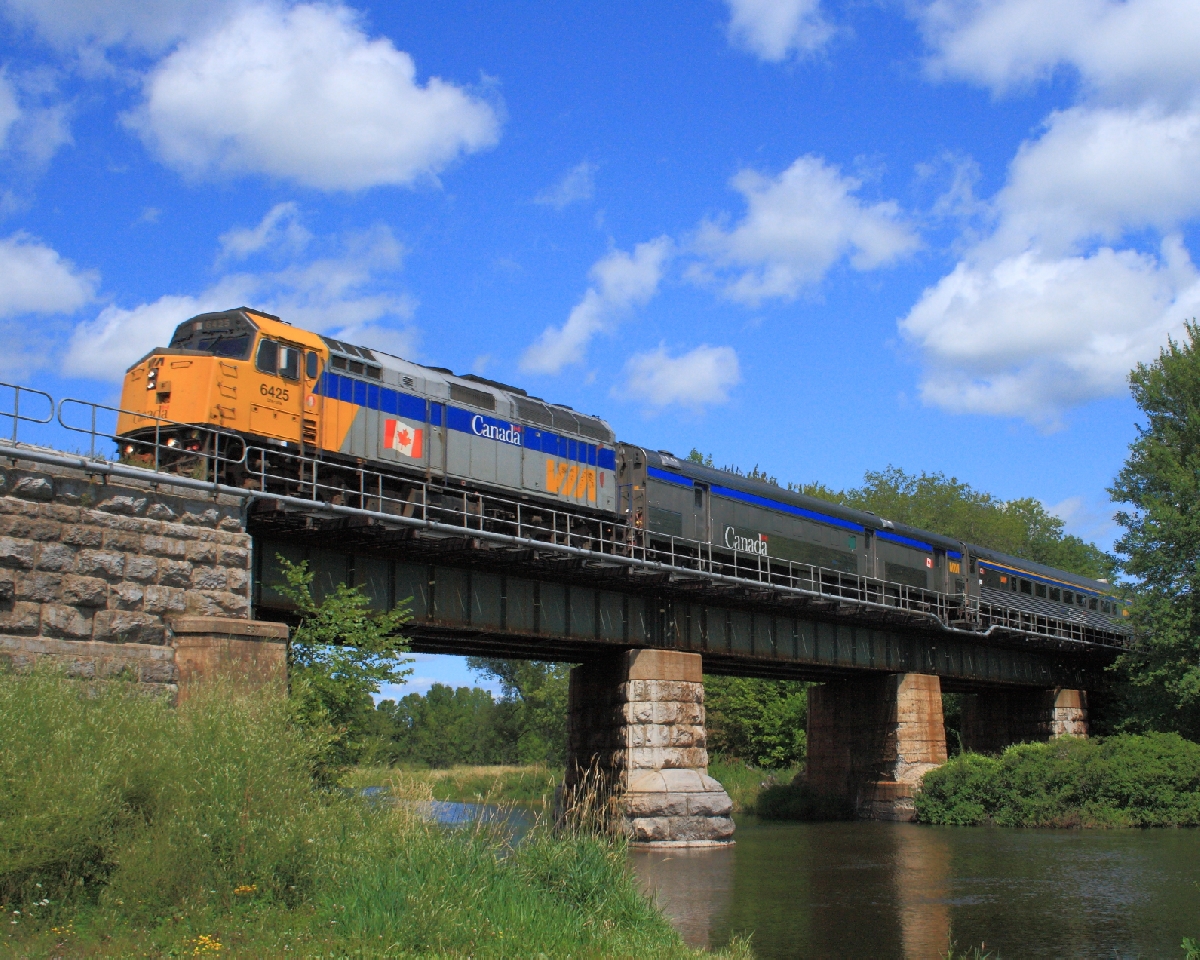 VIA flying over Salmon River Bridge