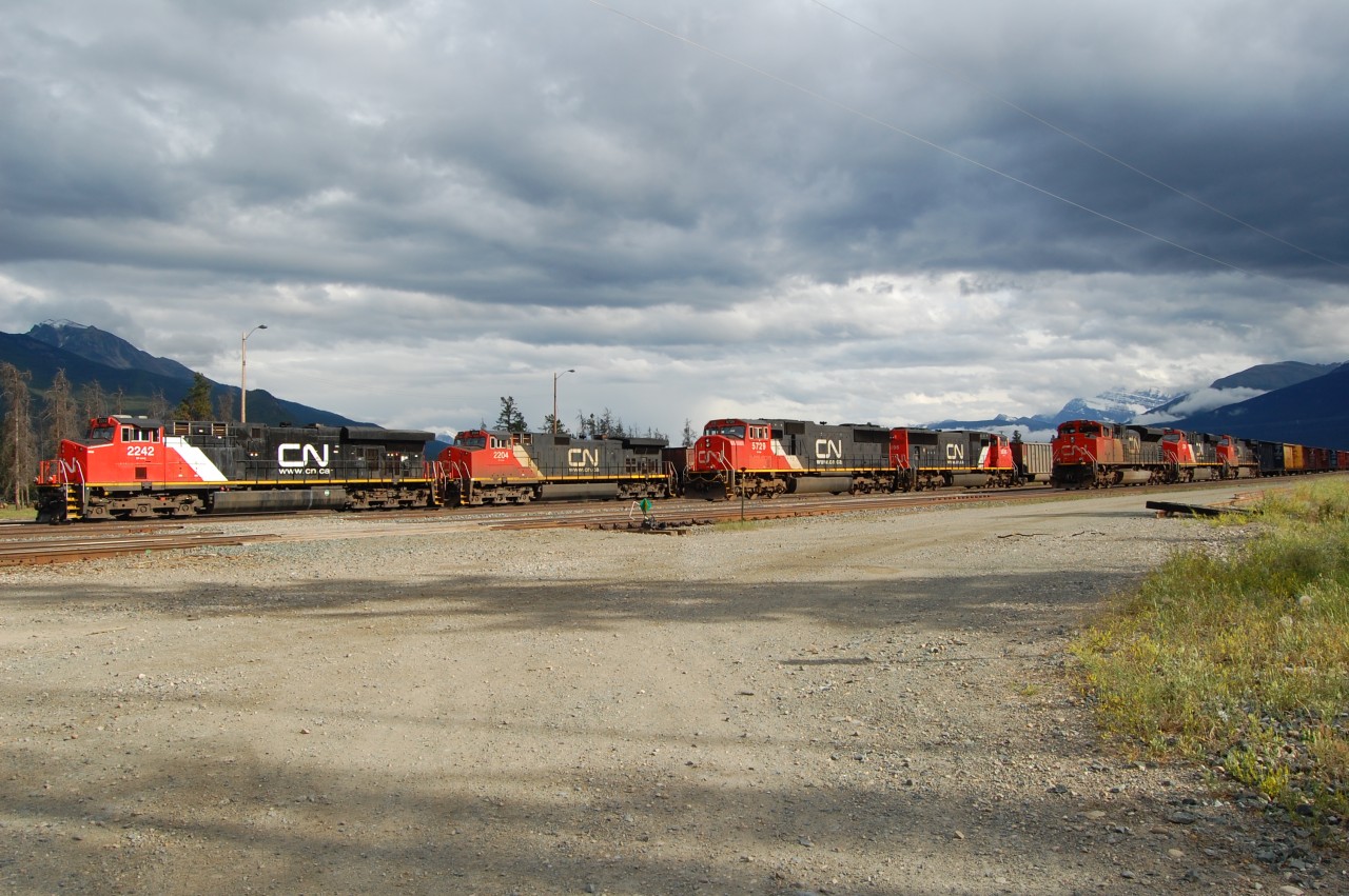The Train(with CN ES44DC #2242) was almost ready to start after I took this shot. The crew arrvied after with 2 SD70m-2 and couple the 4 engines together at this empty coal train and was depart.
