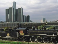 CN 5588 in display opposite Detroit downtown.