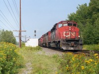 CN 391 eases up on the throttle as it undertakes the 1 mile downgrade ahead.