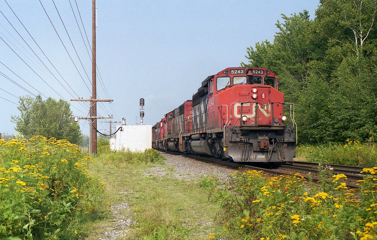 CN 391 eases up on the throttle as it undertakes the 1 mile downgrade ahead.