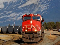 A coal train CN departure of Jasper yard enroute to Robert bank BC with a CN Dash 9-44CW #2696.