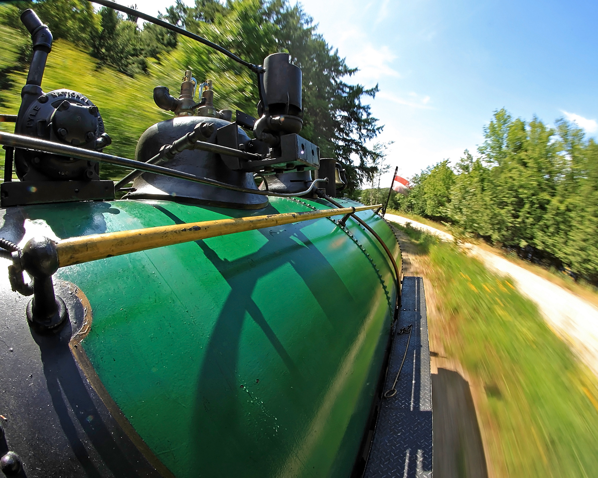 The view out my window as we whiz along the side of the hill above Camp Kitchen Road, returning to Rotary Village Station from Fairy Lake.