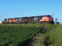 A very long CN 121 well powered is getting under way after having let VIA 24 pass by.