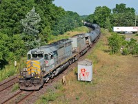 After finishing up on a L58031 06 out of Brantford, I looked into my magic 8 ball and saw CN A43531 06 with a pair of grey GTW SD40-3's as sole power, here they are beginning to throttle up through the serpentine curves and into Paris Jct. 
