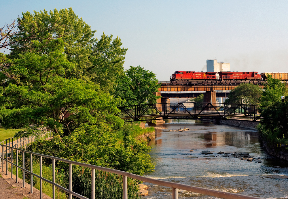 After waiting a good hour for a parade of eastbounds and a westbound that caught me off guard, here CP608 passes through after meeting CP115 at Port Hope.