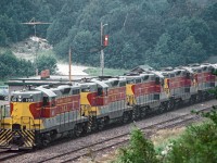 This was the only time I got all 5 of the GMDD rebuilt GP7's at once. This is Train No. 4 southbound at Frater Station.