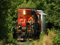 CN 580 emerging from the jungle with CN 4116 and 4 cars for Inginia