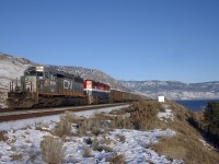 Strangers in a strange land, WC 6906 and BCR 765 lead a westbound CN coal load at Savona in great winter light.