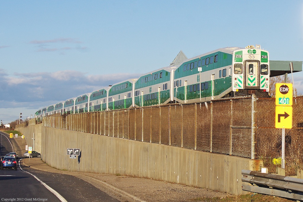 Toronto Bound GO 218 basks in the sun at Ajax North.