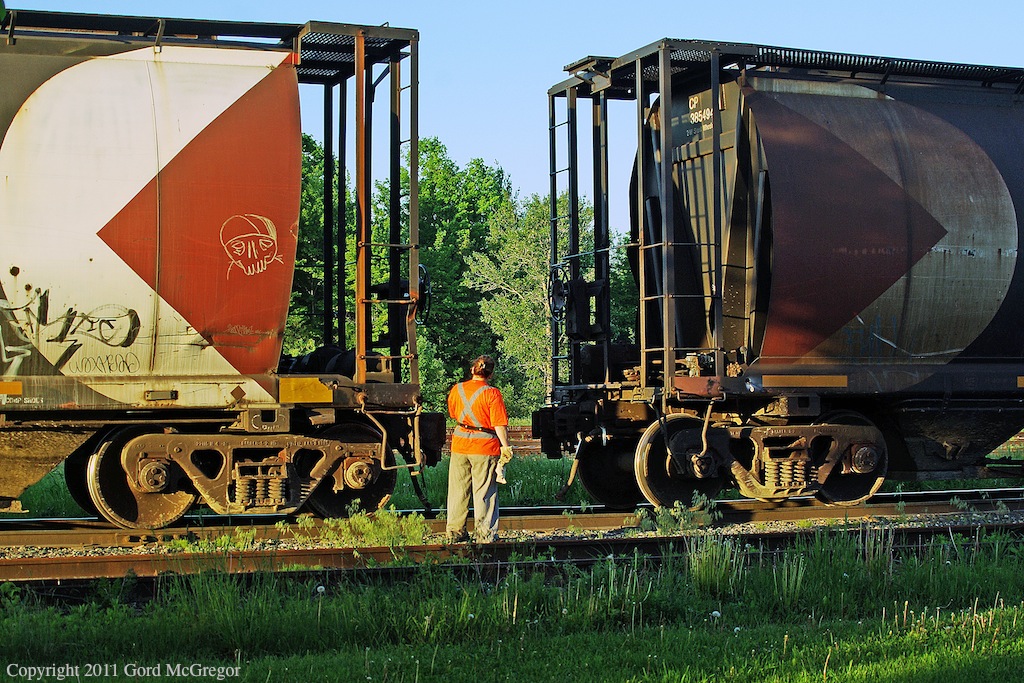 Linking a cut of old canister cars in Havelock.