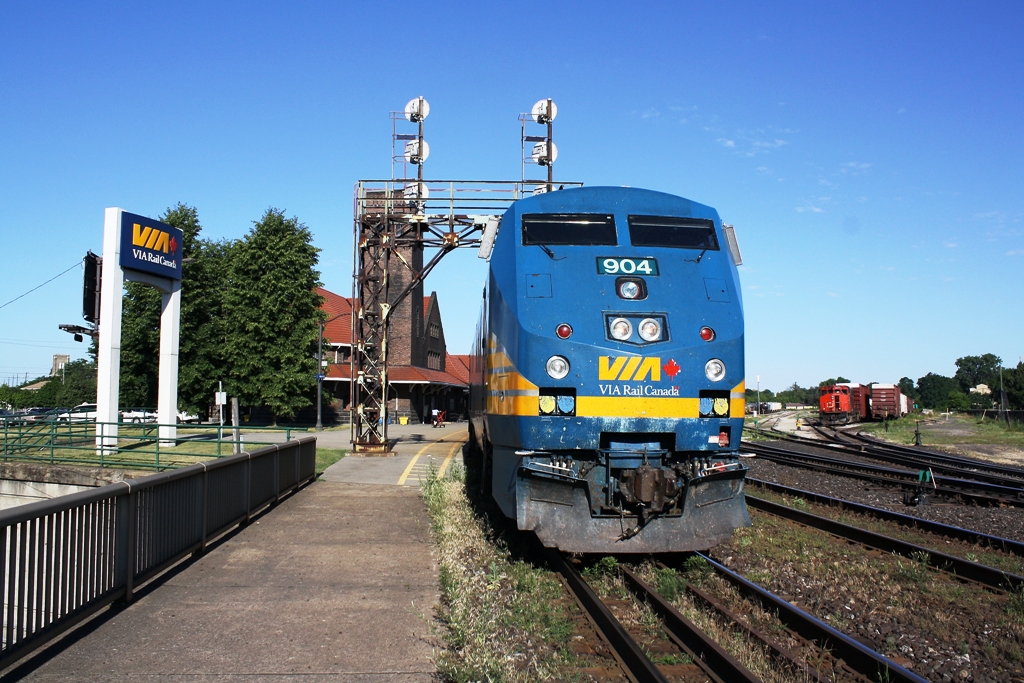 Via 904 sits on the bridge over West Street in Brantford Ontario.  The train is Via 70 and it was my first shot of the day.