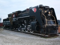 TNO (Temiskaming and Northern Ontario) 503 sits on a piece of track in North Bay Ontario.  To the right of the steam engine you can just make out the side of a ONR TEE train car that is locked up behind a fence.  It seemed that all neat/cool old pieces that should have been restored in museums were being forgotten and neglected.  Hopefully this locomotive will be repainted and kept better care of in the future.