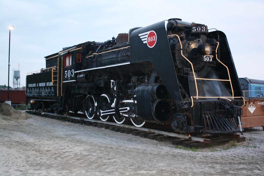TNO (Temiskaming and Northern Ontario) 503 sits on a piece of track in North Bay Ontario.  To the right of the steam engine you can just make out the side of a ONR TEE train car that is locked up behind a fence.  It seemed that all neat/cool old pieces that should have been restored in museums were being forgotten and neglected.  Hopefully this locomotive will be repainted and kept better care of in the future.