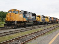 ONT 2103 leads four other units through the yard at Englehart Ontario on the Temagami Subdivision.  This is the largest lashup of motive power I saw all week.