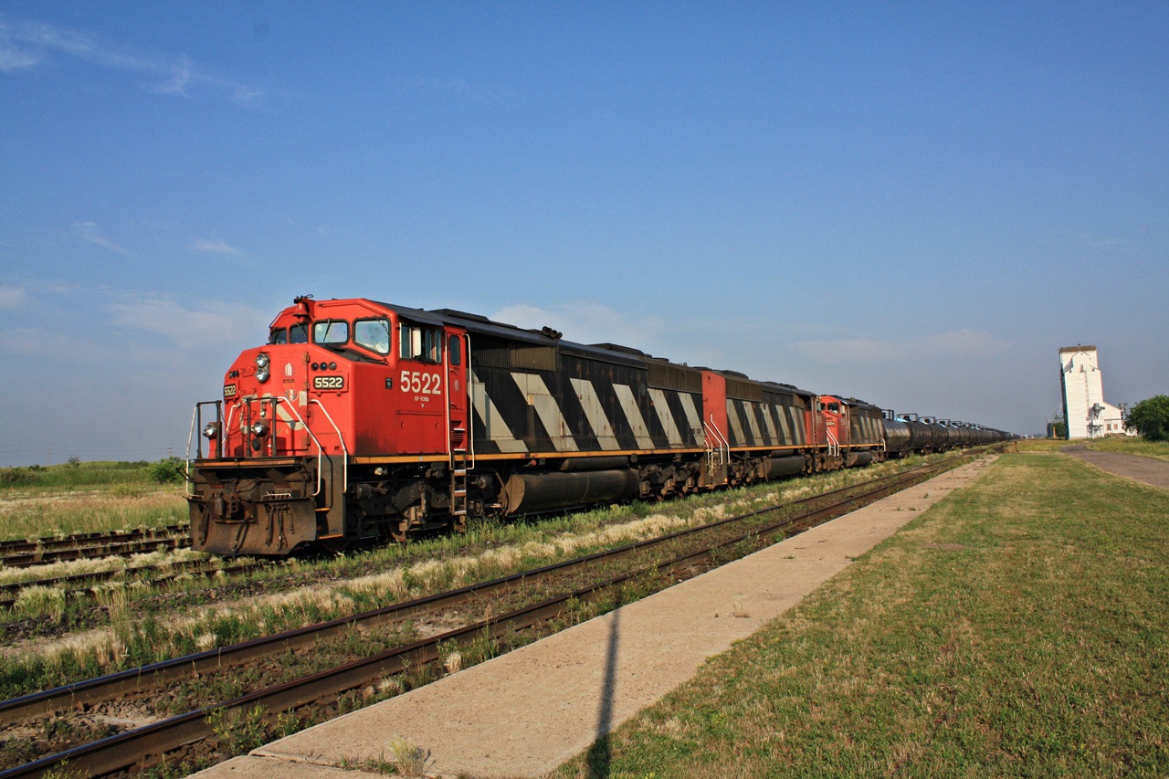 CN X31251 pulls into the siding for a meet with a westbound that is about to have a crew change at Rivers Manitoba.