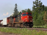 CN M316 with CN 2690 and CN 2510 chug up the hill at Waubamik, before gliding down to Parry Sound.