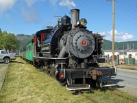 Alberni Pacific No. 7, a 2-8-2T built by Baldwin in 1929, departs Port Alberni Station with the morning train to the McLean Mill National Historic Site.  N0. 7 spent all her working life on Vancouver Island and after retirement was aquired by Alberni Pacific in 1994 and became operational in 1996.  The route to the Mill starts at Port Alberni Station, MP 38.70 of the former E&N Alberni Sub and proceeds to MP 33.37 whre it branches off onto a 0.6 mile spur to the Mill.