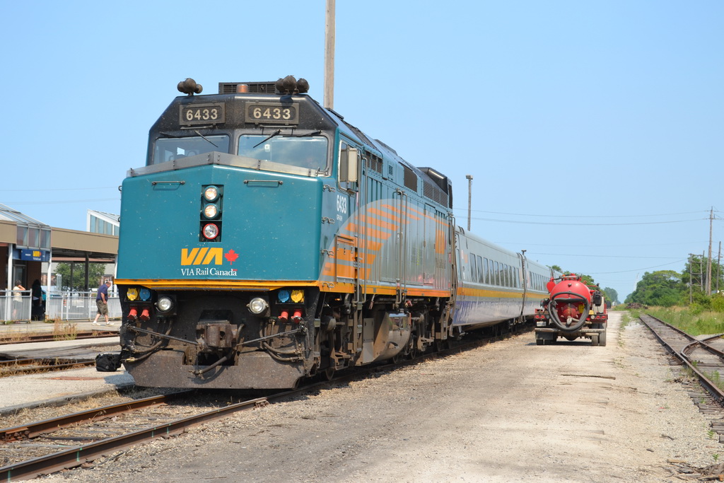 VIA 6433 leads VIA train #73 into the soon to be closed Walkerville Station in Windsor, Ontario. The new station is being built next to it, and is almost complete.