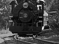 After being spun on the turntable at the far end of the line, old Number 2 has run around its train and is now backing up to rejoin it for the run back to Rotary Village Station.