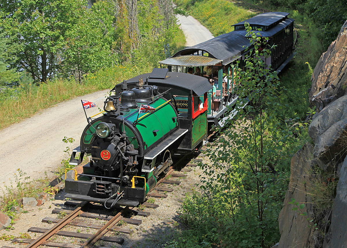 The Portage Flyer chugs its way up out of the dip on its way back to Rotary Village Station.
