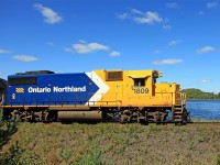 1809 on 697 passes Siding Lake approaching Domtar Road and the Mile 141 marker at the south end of Martins.