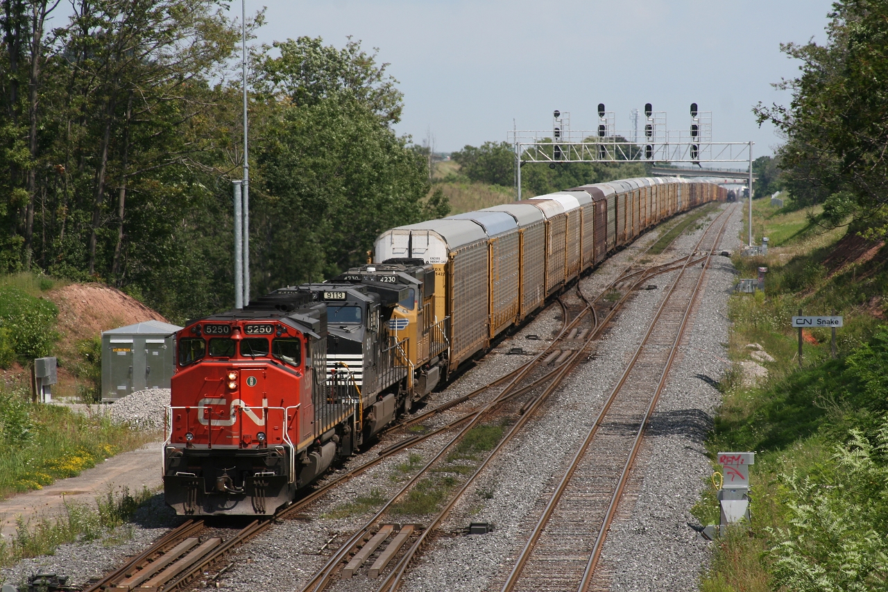 CN 5250, NS 9113, UP 4230 ease CN 271 through the plant at Snake