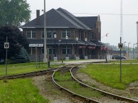 Distinctive RR station constructed during 1913, shared today between VIA and GEXR.  Easterly view here from Downie Street.
