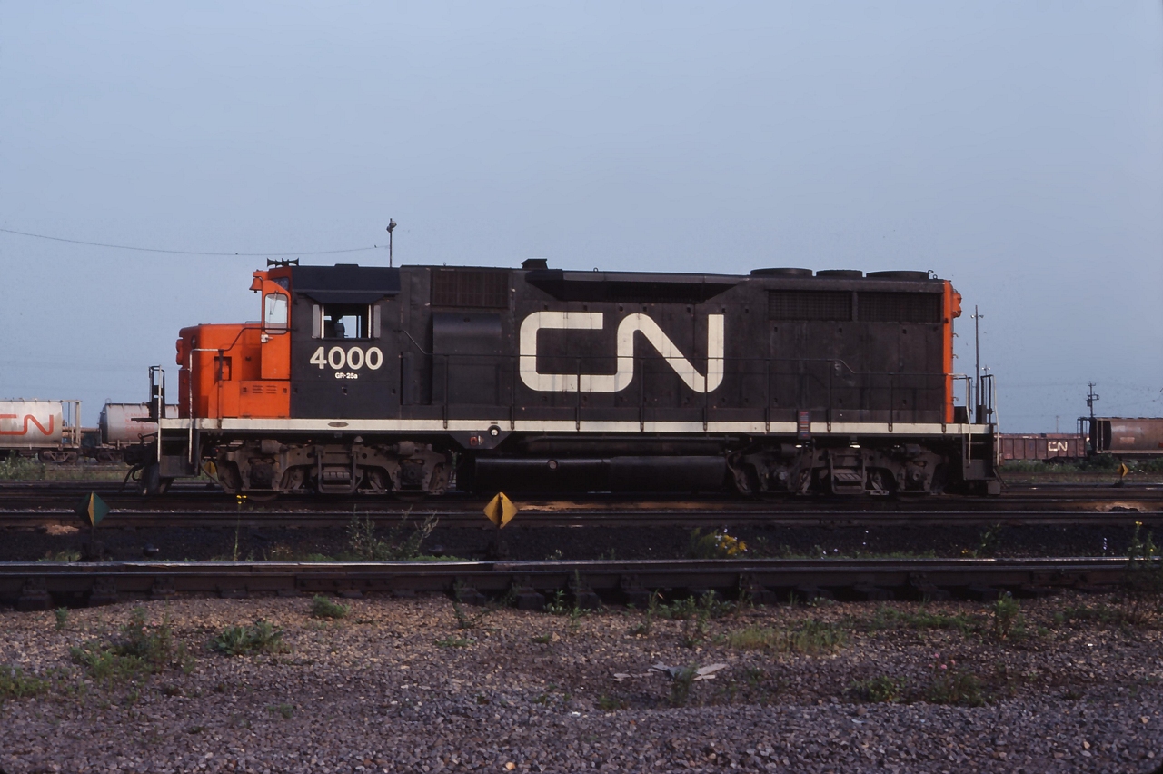 CN 4000, one of two GP35s owned by CN idles at Taschereau Yard