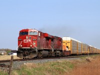 CP 8707 and 9543 charge west with train 147 at mile 90.8 on the CP's Windsor Sub, St. Joachim Ontario April 3, 2012.