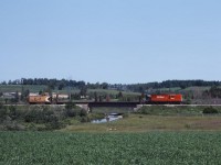 The Owen Sound to Toronto 'Moonlight' rolls south through the rolling countryside in Mount Forest.  The Orangeville-Owen Sound section of track has been abandoned however townships along the route are still debating whether it is worth rebuilding the line, which would be part of the Orangeville and Brampton Railway