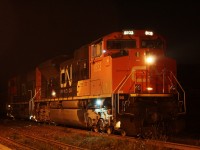 CN 396 with CN 8933 on the point is now sitting on the North Track at Brantford and they are preparing to depart.  