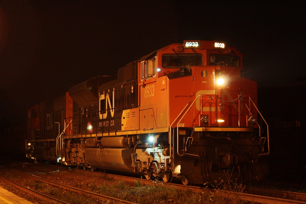 CN 396 with CN 8933 on the point is now sitting on the North Track at Brantford and they are preparing to depart.