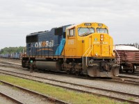 ONT 2105 rolls through the yard at Englehart Ontario.