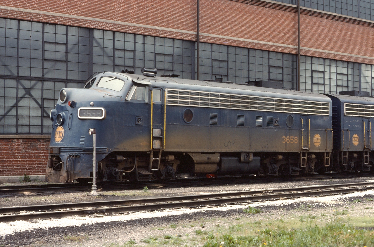 N&W 3658 sits outside the shop at Fort Erie, looks like CN crews have been marking their territory!